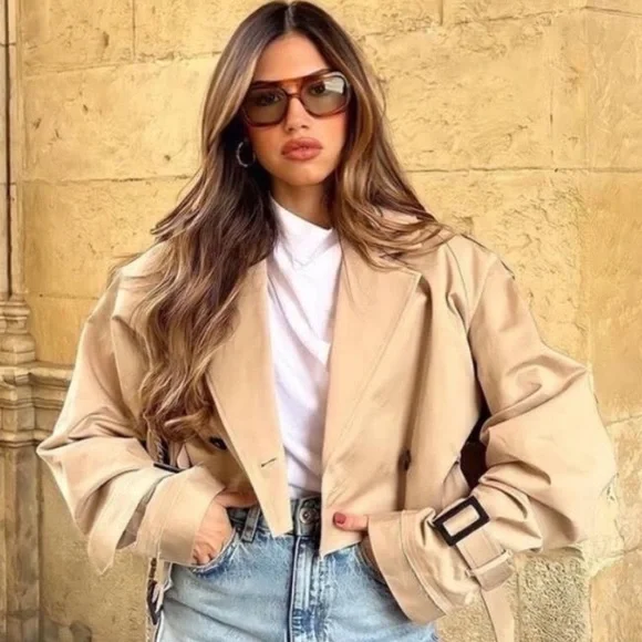Zara Cropped Oversized Trench Coat Jacket - Picture 1 of 13